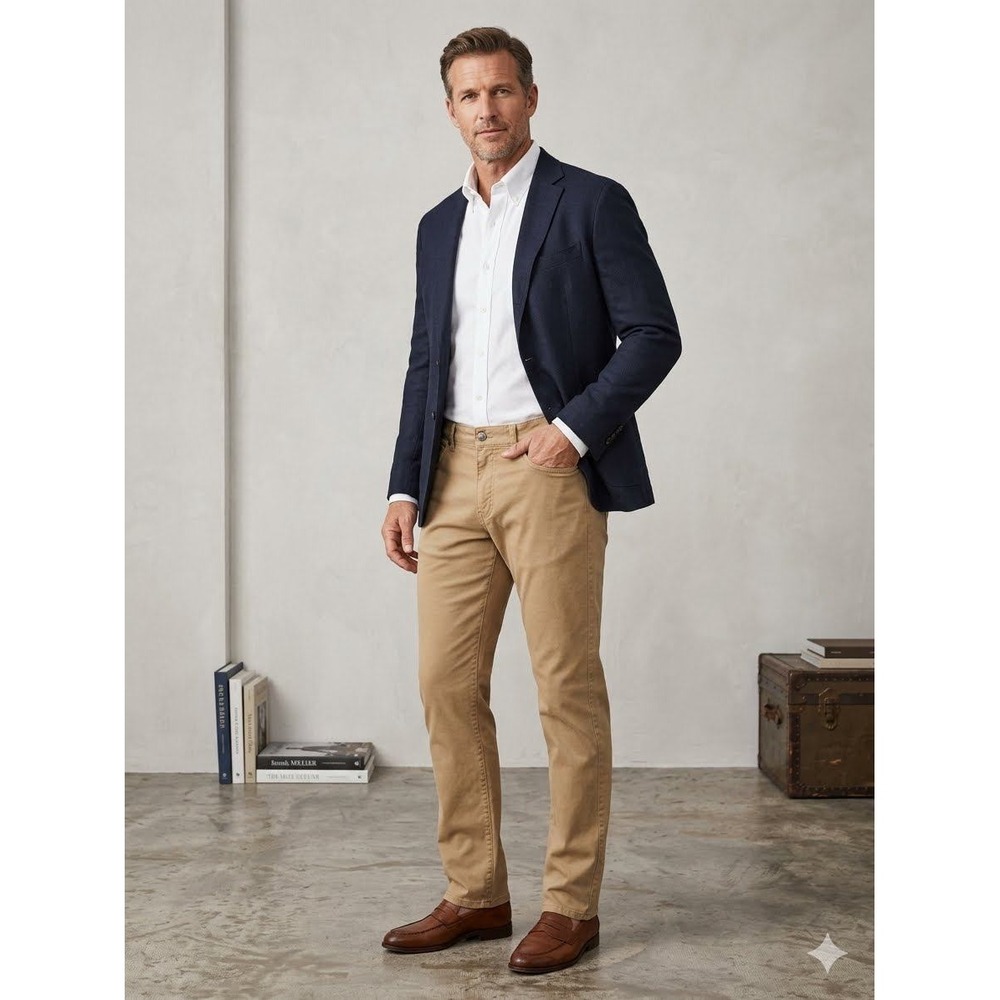 Peter Millar Mens 35 Khaki Tan Five Pocket Stretch Cotton Straight Leg Pants